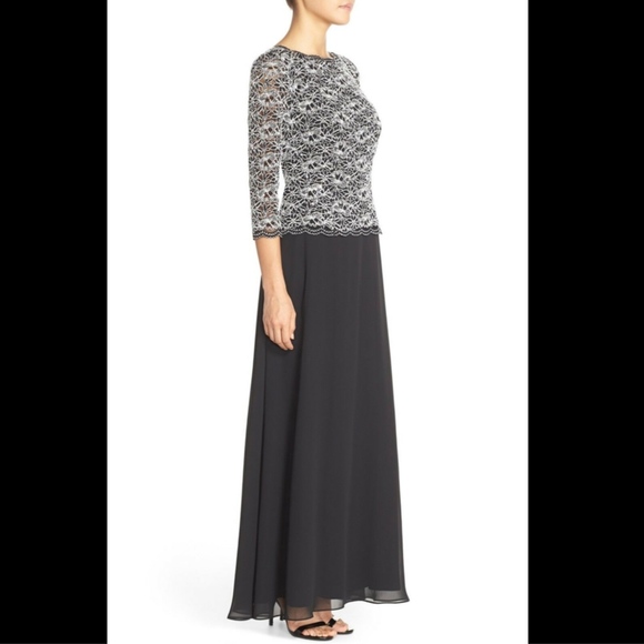 NEW Alex Evenings Lace & Chiffon Mock Two-Piece Gown [SZ 10 ] Black‎ - Picture 5 of 6